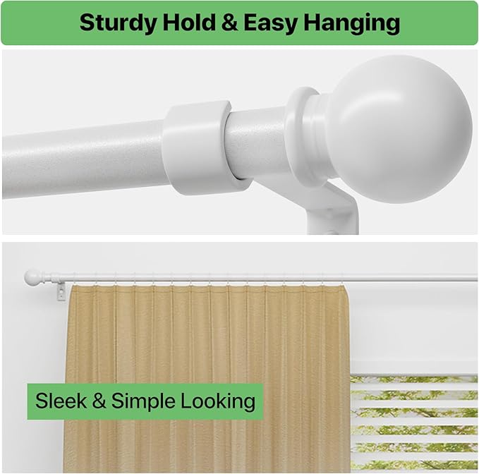 Curtain Rods for Windows 66 to 120 inch, 2 Pack White Long Curtain Rod with Brackets Easy Install, Decorative Adjustable 5/8 inch Heavy Duty Curtain Rod for Outdoor Patio, Sliding Door, Set of 2