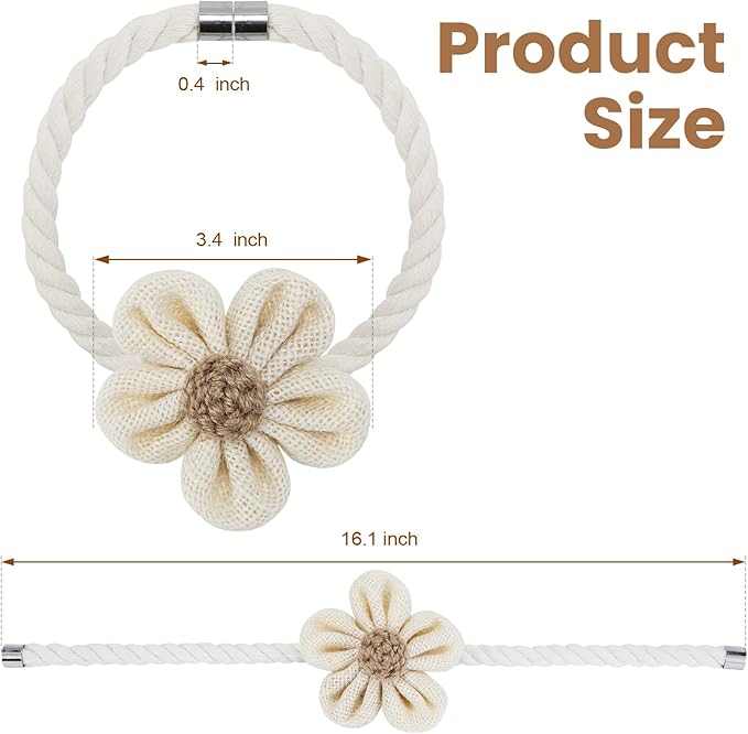 KLOGTSIND Magnetic Curtain Tiebacks, 2 Pack Flower Curtain Holdbacks for Draperies, Elegant Curtain Tie Backs for Boho Bedroom Decor, Toddler Girl Room Decor, Baby Nursery Decor