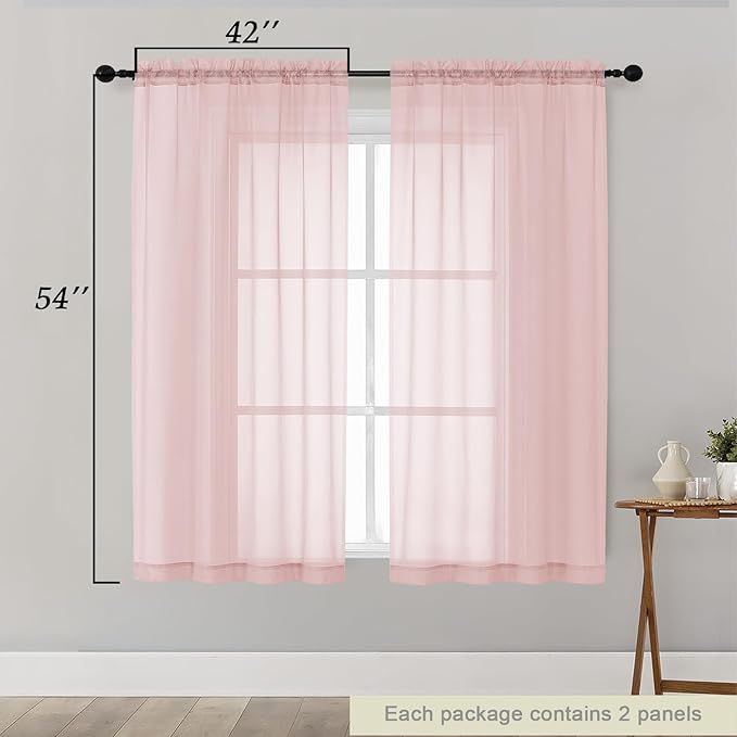 Sheer Blush Curtains for Bedroom Living Room 54 Inch Length 2 Panels Set, Solid Soft Airy Light Filtering Window Treatments, Modern Rod Pocket Drapes, Blush, 42" Wx54 L Inches