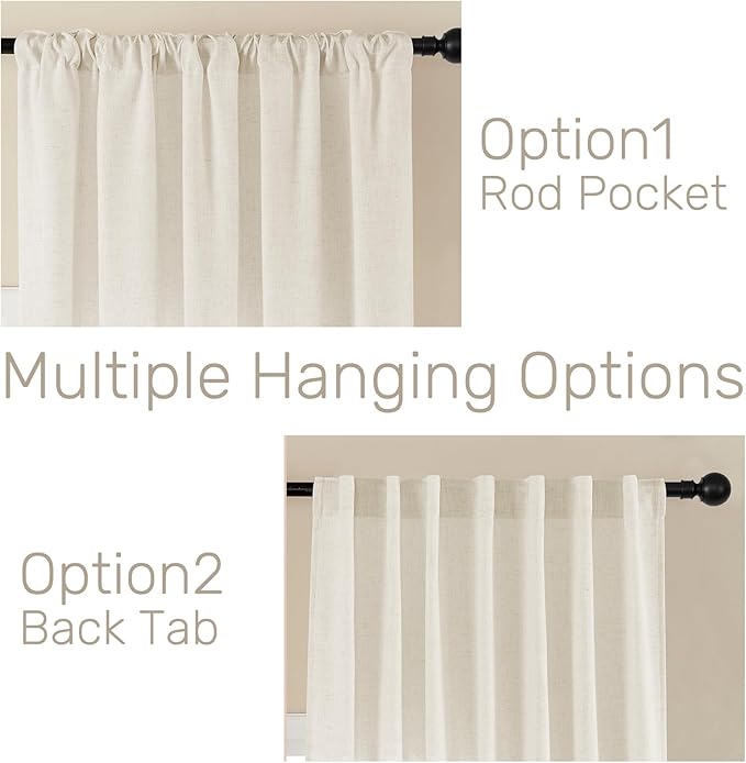 Joydeco Linen Curtains 2 Panel Set,Light Filtering, Ivory on Linen Curtains 84 Inch Curtains for Living Room, Cream Drapes 84 Inches Long Rod Pocket Back Tab Curtains (84" L x 37" W)