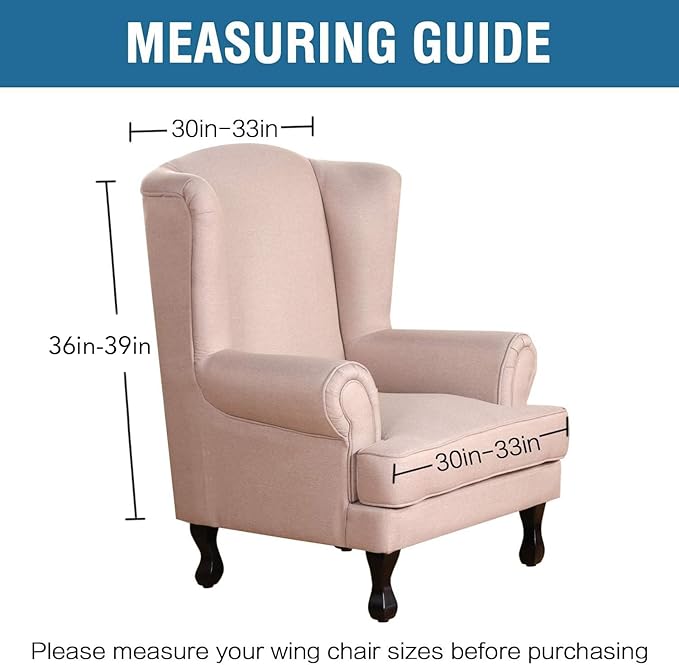 H.VERSAILTEX Wingback Chair Covers Velvet Plush Wing Chair Slipcover 1 Piece High Stretch Wing Back Chair Slipcovers Sofa Cover Furniture Cover with Elastic Bottom, Ivory