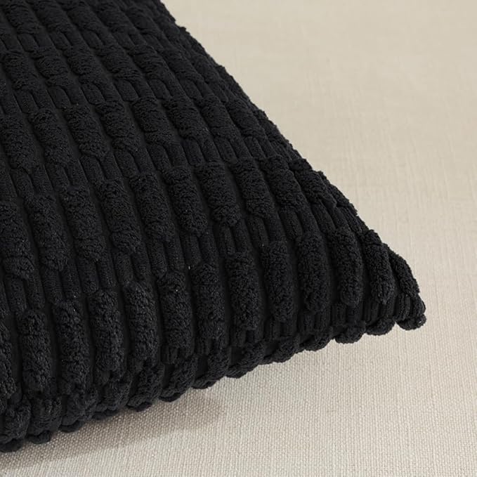Fancy Homi 4 Packs Boho Black Decorative Throw Pillow Covers 16x16 Inch for Living Room Couch Bed Sofa, Rustic Modern Farmhouse Home Decor, Soft Plush Corduroy Cute Square Cushion Case 40x40 cm