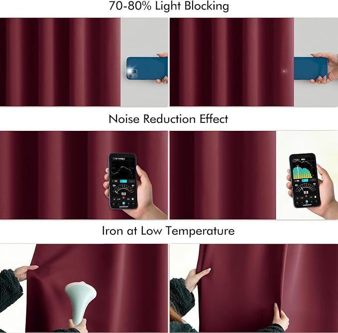 MIULEE Christmas Wine Red Back Tab Blackout Curtains 108 Inch Long 2 Panels Set for Bedroom, Rod Pocket/Pinch Pleat Extra Long Thermal Insulated Living Room Darkening Pleated Light Blocking Drapes