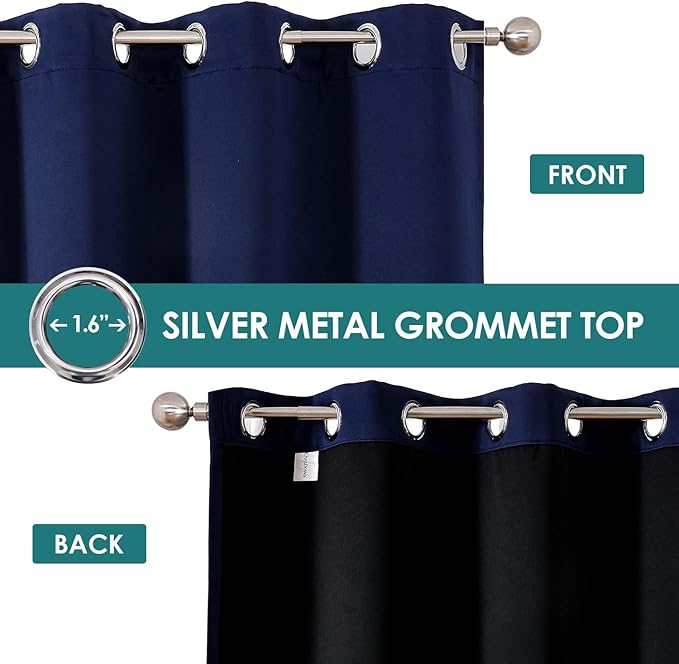 ChrisDowa 100% Blackout Curtains for Bedroom with Black Liner, 2 Thick Layers Total Blackout Thermal Insulated Grommet Window Curtains 2 Panels Set (Navy Blue, 42 x 84 Inch)