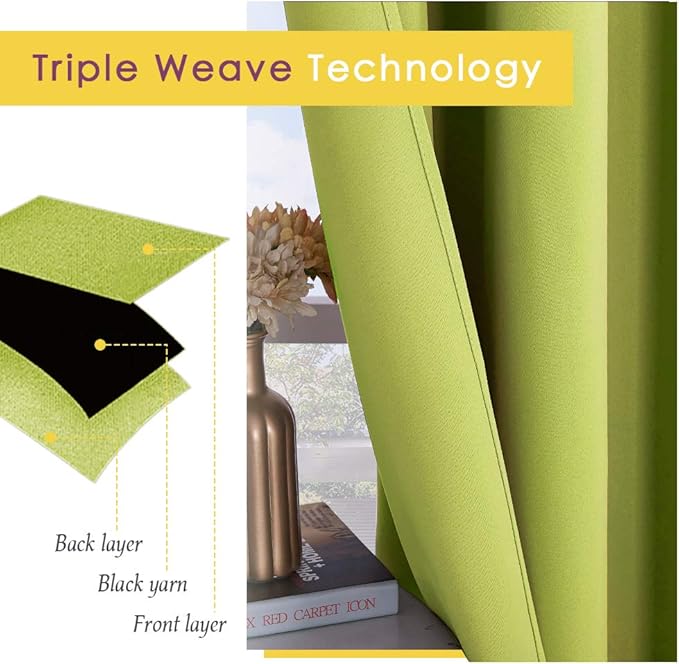NICETOWN Blackout Curtain Panels for Living Room, Thermal Insulated Solid Grommet Top Blackout Draperies/Drapes for Window (1 Pair, 42 x 45 Inch in Fresh Green)