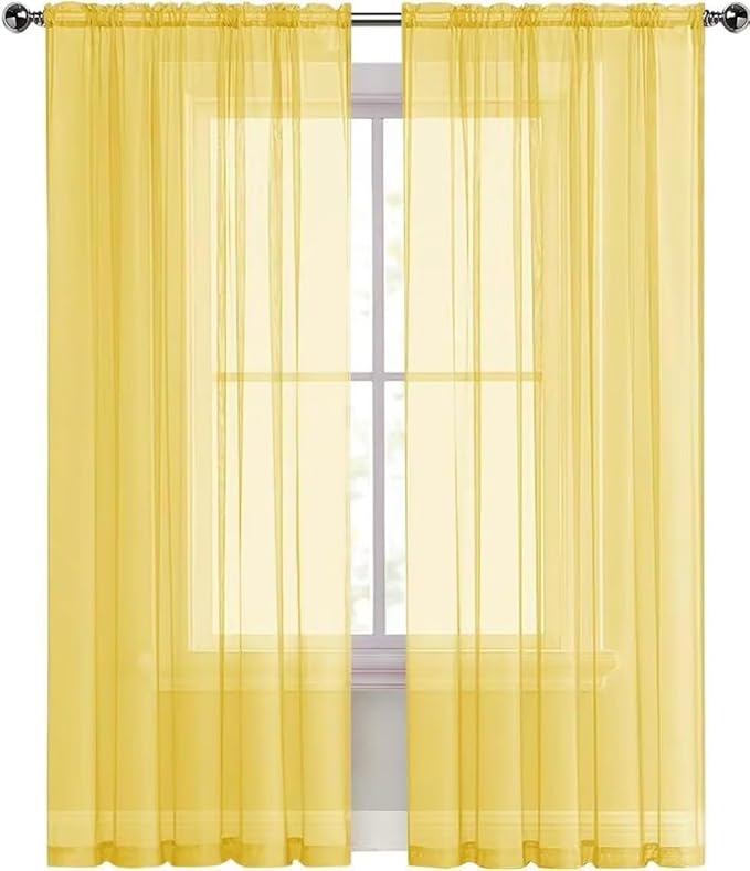 SpaceDresser Yellow Sheer Curtains 4 Panels Rod Pocket Semi-Sheer Curtain 108 Inches Long Light Filtering Voile Window Drapes for Bedroom Living Room Kitchen, Each 52W x 108L