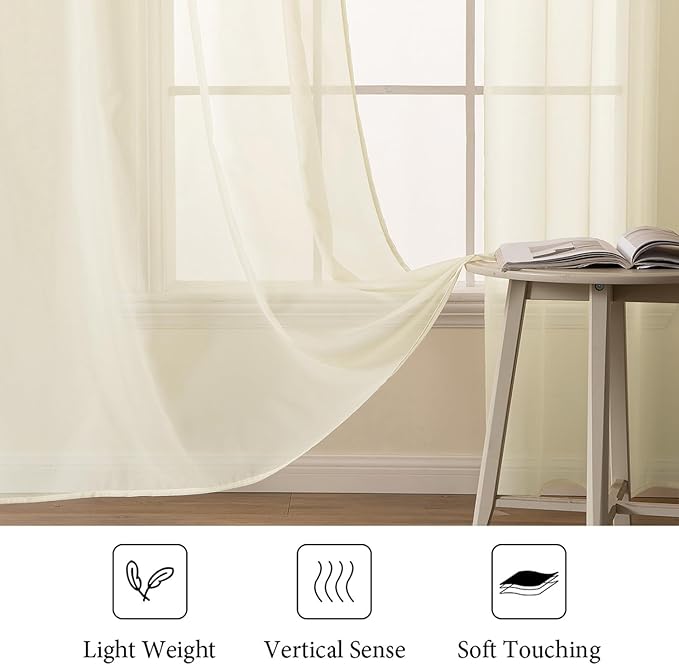 MIULEE 2 Panels Solid Color Light Cream Sheer Window Curtains Elegant Window Voile Panels/Drapes/Treatment for Bedroom Living Room (54 X 54 Inches Light Cream)