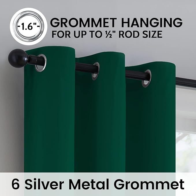 SimpleHome 100% Blackout Curtains for Bedroom,Thermal Insulated Dark Green Grommet Window Drapes Room Darkening Curtains for Living Room with Black Back,38 x 63 Inch,2 Panels