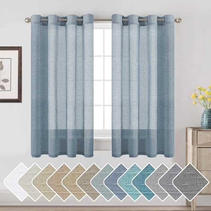 H.VERSAILTEX Linen Curtains Nickel Grommet Natural Linen Semi-Sheer Curtains 2 Panels Privacy Added Premium Soft Rich Material Drapes for Bedroom/Living Room - 52x54 - Inch - Denim