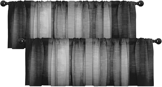 Emvency 2 Pack Valances Window Treatments, Black and Grey Striped Abstract Blackout Drapes Adjustable Curtain for Windows Living Room Kitchen Over Sink, 52x12 Inch Rod Pocket Valances