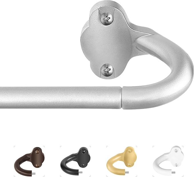TVWOO Silver Wrap Around Curtain Rods:5/8 In Blackout Adjustable Window Curtain Rod for Bedroom Kitchen Apartment Renter Friendly,Room Darkening Curved Drapery Rods Easy Install,Antique Silver 28-60"