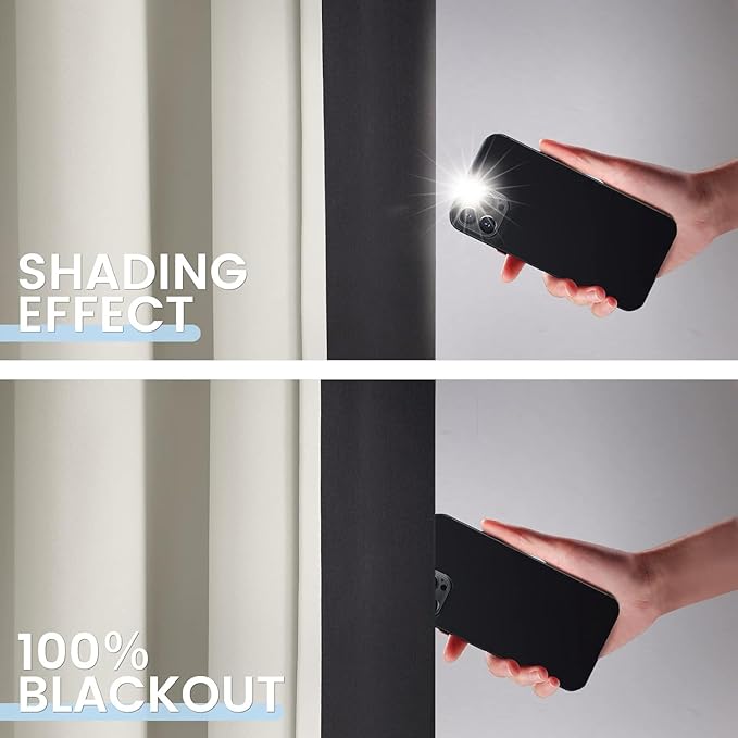 SimpleHome 100% Blackout Curtains for Bedroom,Thermal Insulated Cream Grommet Window Drapes Room Darkening Curtains for Living Room with Black Back,52 x 54 Inch,2 Panels
