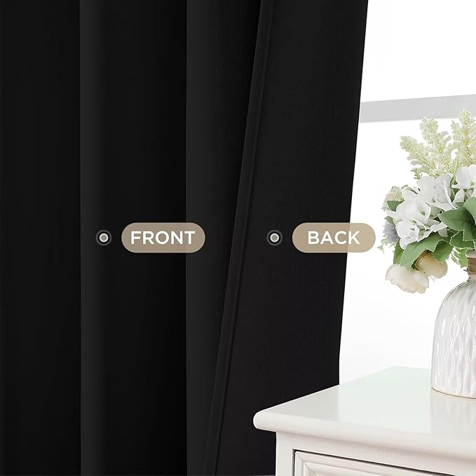 Joydeco Blackout Curtains 72 Inches Long 2 Panels Set, Thermal Insulated Long Curtains& Drapes 2 Burg, Room Darkening Drapes for Bedroom Living Room (Black, W37 x L72 Inch)