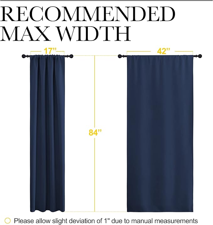 NICETOWN Thermal Curtains Blackout Draperies - Window Treatment Energy Saving Solid Blackout Rod Pocket Curtains/Drapes for Living Room (Navy, 1 Pair, 42 by 84-Inch)