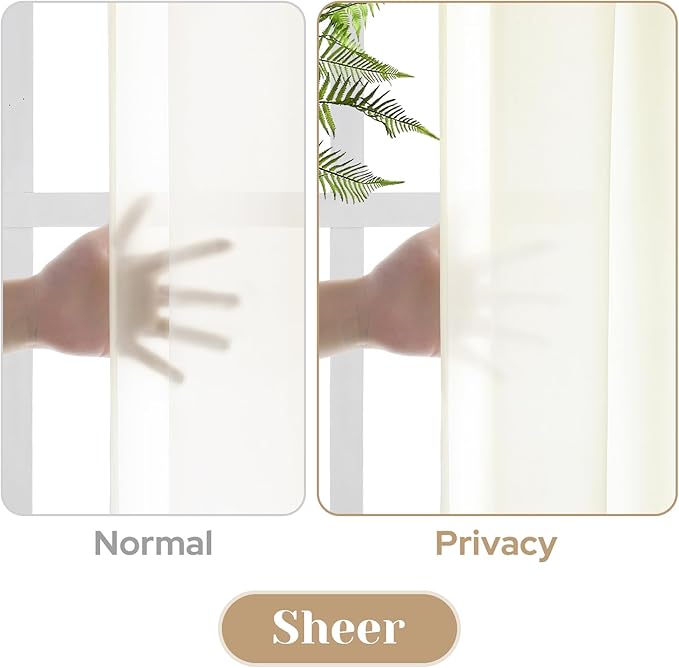 HOMEIDEAS Non-See-Through Cream Yellow Privacy Sheer Curtains, 52 X 72 Inches Long 2 Panels Light Yellow Sheer Curtains Light Filtering Window Drapes for Bedroom Living Room