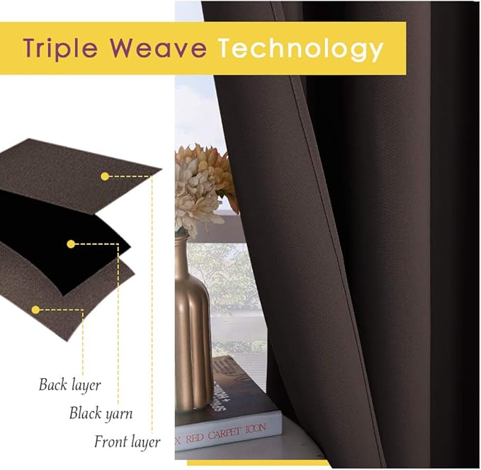 NICETOWN Blackout Curtain Panels for Bedroom Window, Triple Weave Microfiber Energy Saving Thermal Insulated Solid Grommet Blackout Draperies and Drapes (One Pair, 42 Inch by 45 Inch, Toffee Brown)