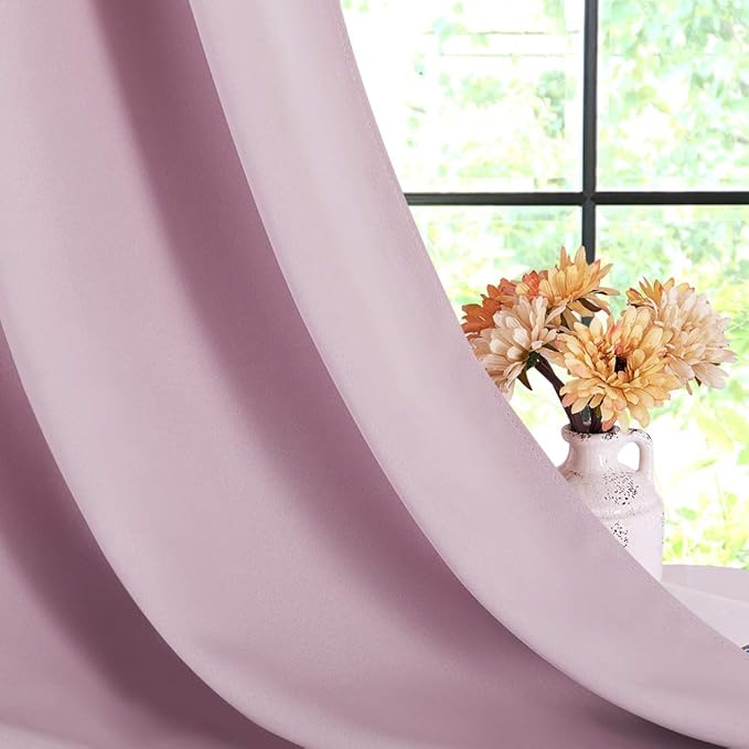 NICETOWN Blackout Curtains & Drapes for Bedroom, Baby Pink, W34 x L48, Set of 2, Triple Weave Grommet Top Thermal Insulated Light Blocking Panels for Bathroom/Living Room