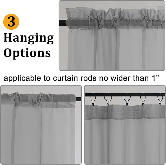 Gwine Charcoal Grey Sheer Curtains 72 Inches Long 2 Panels Set for Front Door, Light Filtering Sheer Curtains for Living Room, Rod Pocket Window Treatments Drapes, Each 42" Wx72 L