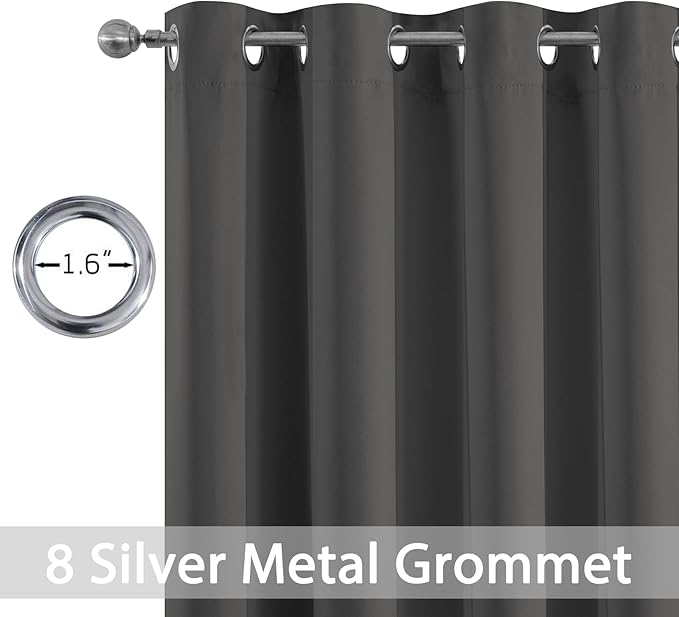 Yakamok 84 Inch Long Blackout Curtains for Bedroom, Thermal Insulated Room Darkening Curtains, Light Blocking Blackout Drapes for Living Room- 2 Panels,52x84 Inch, Charcoal Grey