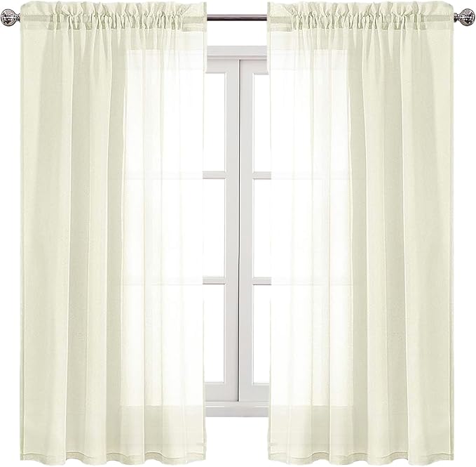 DWCN Ivory Sheer Curtains Semi Transparent Voile Rod Pocket Curtains for Bedroom and Living Room, 52 x 72 inches Long, Set of 2 Panels