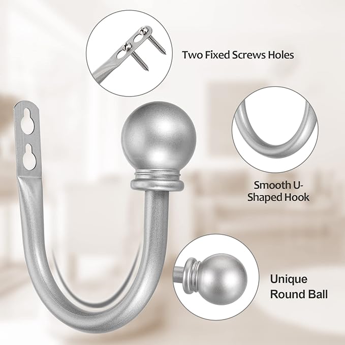 Sumnacon Set of 2 Decorative Curtain Holdbacks, Wall Mounted Aluminum Alloy Window Drapery Tiebacks for Bedroom, Livingroom Office Come with Screws, Silver