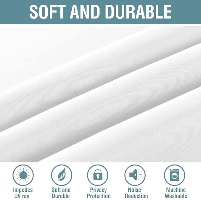 H.VERSAILTEX White Curtains for Living Room Pure White Curtain 96 inches Long Thermal Insulated Window Treatment Panel/Drape for Bedroom, White, One Panel, Grommet Top, 52" W x 90" L