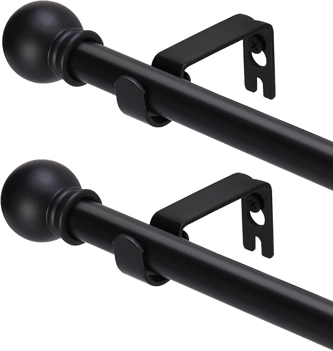GXOACKJ 2 Pack Black Curtain Rods for windows 32 to 62 inch, 5/8 inch Splicing Heavy Duty Metal Curtain Rod Set with Brackets