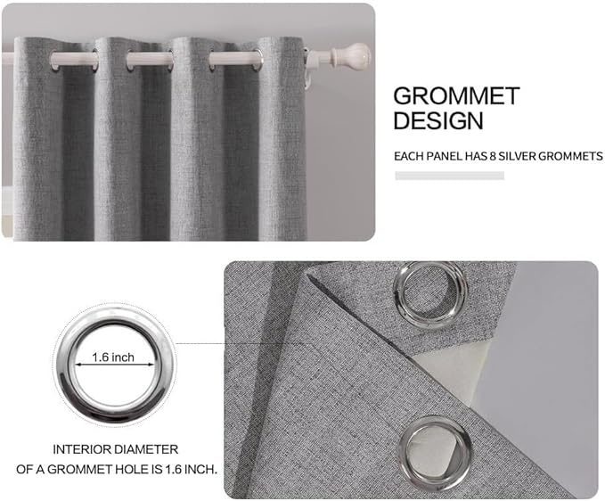 MIULEE Linen Texture Curtains for Bedroom Solid 100% Blackout Thermal Insulated Grey Curtains Grommet Room Darkening Curtains/Draperies Luxury Decor for Living Room Nursery 84 Inch (52x84, 2 Panels)