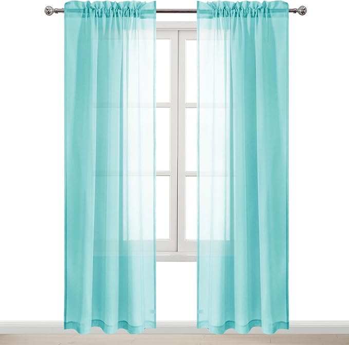 DWCN Aqua Sheer Curtains Semi Transparent Voile Rod Pocket Curtains for Bedroom and Living Room, 42 x 84 inches Long, Set of 2 Panels