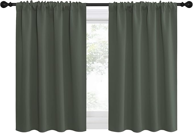 NICETOWN Bedroom Curtains Blackout Draperies - All Season Thermal Insulated Solid Rod Pocket Top Blackout Curtains/Drapes for Kid's Room (Dark Mallard, 1 Pair, 42 x 36 Inch)