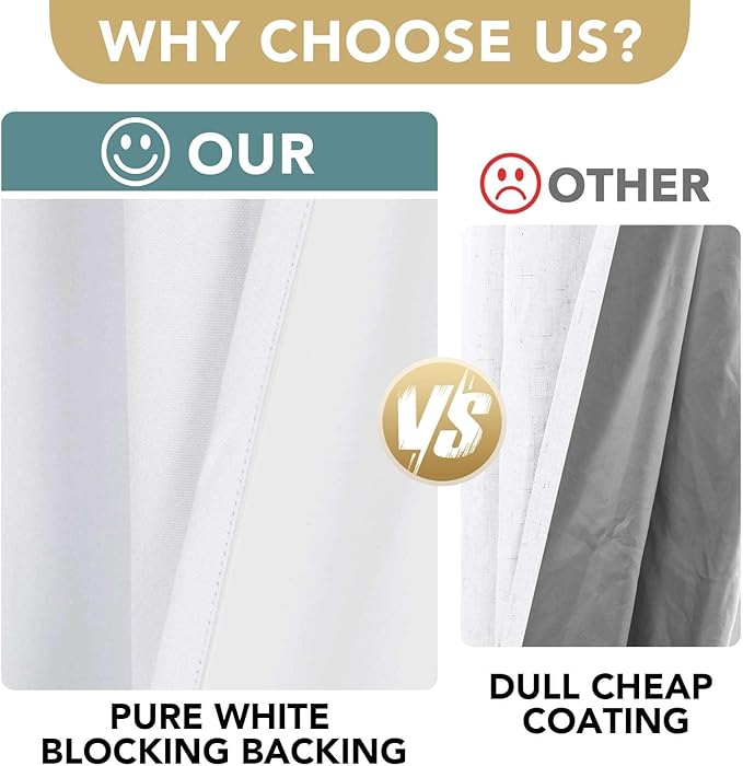 H.VERSAILTEX 100% Blackout Curtains for Bedroom Thermal Insulated Linen Textured Curtains Heat and Full Light Blocking Drapes Living Room Curtains 2 Panel Sets, 52x84 - Inch, Pure White