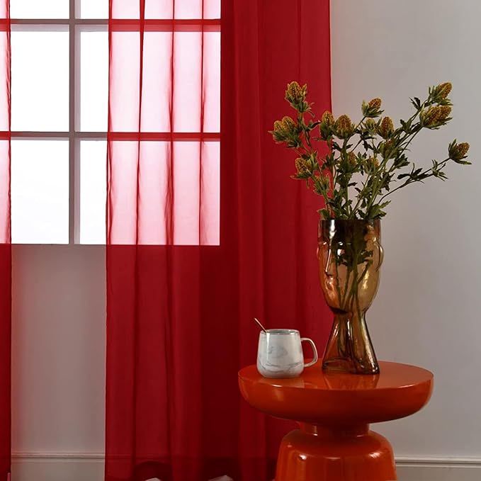 SpaceDresser Christmas Red Sheer Curtains 4 Panels Rod Pocket Semi-Sheer Curtain 84 Inches Long Light Filtering Voile Window Drapes for Bedroom Living Room Kitchen, Each 52W x 84L