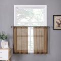 Tollpiz Sheer Tier Curtains Kitchen Linen Textured Half Curtain Sheers Light Filtering Rod Pocket Voile Bathroom Short Curtains for Farmhouse, 25 x 30 inches Long, Brown, Set of 2 Panels