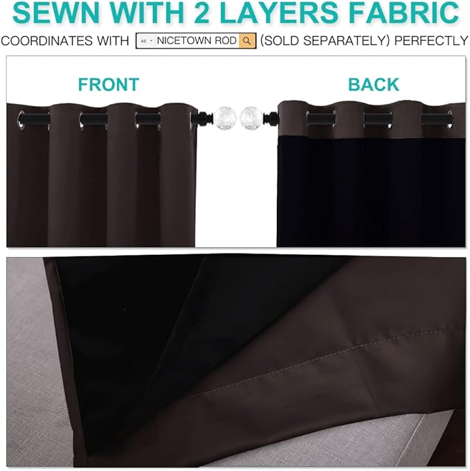 NICETOWN High End Thermal Curtains, Full Blackout Curtains 84 inches Long for Dining Room, Soundproof Window Treatment Drapes for Hall Room, Brown, 42 inches Wide Per Panel, Set of 2 Panels