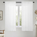 MIULEE White Linen Curtains Short 60 Inch Length 2 Panels for Kitchen Bedroom, Soft Thick Linen Textured Window Drapes Semi Sheer Light Filtering Back Tab Rod Pocket Burlap Look Decor