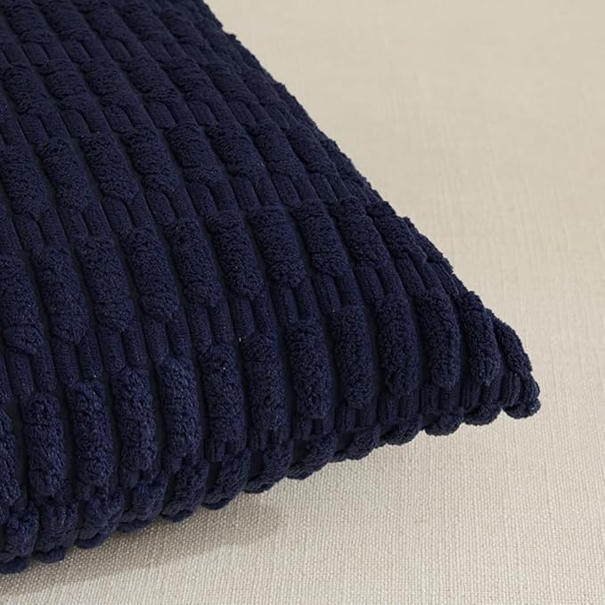 Fancy Homi 4 Packs Navy Blue Decorative Throw Pillow Covers 24x24 Inch for Living Room Couch Bed Sofa, Rustic Modern Farmhouse Boho Home Decor, Soft Plush Corduroy Cute Square Cushion Case 60x60 cm