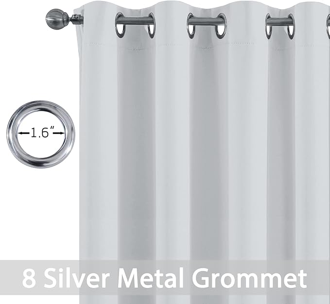 Yakamok Room Darkening Thermal Insulated Grommet Small Curtain Bonus 2 Tie Backs Included,Set of 2,Greyish White,52" Wide x 63" Long