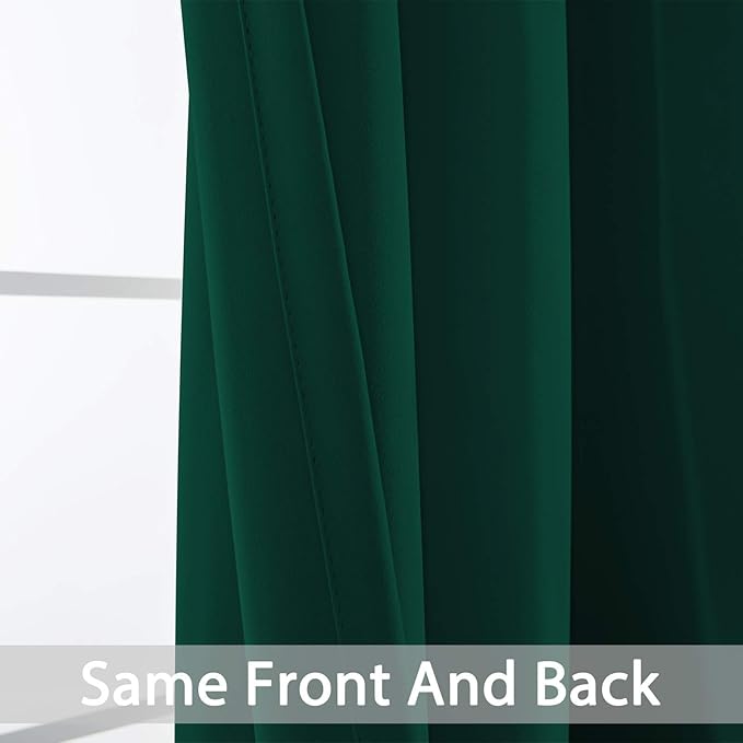 Yakamok 96 Inch Long Dark Green Blackout Curtains Room Darkening Thermal Insulated with Grommet Window Curtains for Bedroom, Light Blocking Blackout Drapes for Living Room,52 inch Width,2 Panels