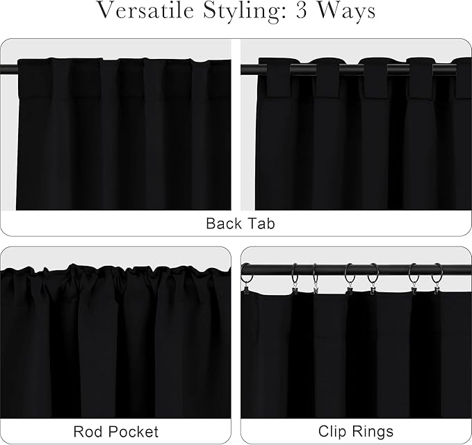 PONY DANCE Black Curtains for Windows, Bathroom Curtains Small Window Drapery Blackout Privacy Drapes for Cafe Bedroom Panels, Width 29 by Length 36, 1 Pair