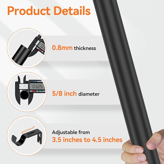 Black Curtain Rods for Windows 28 to 48 Inch, 5/8" Diameter Heavy Duty Metal Adjustable Small Curtain Rod With Bracket