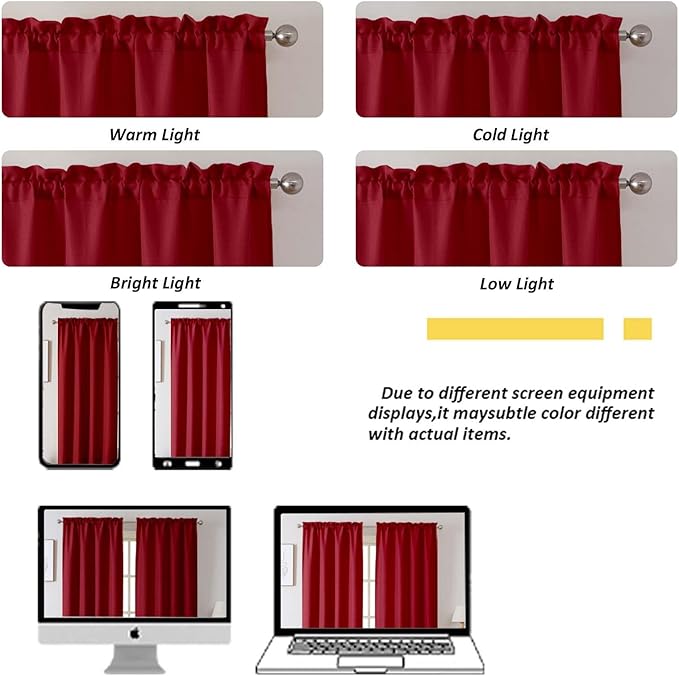 Chyhomenyc Red Valance for Windows, Light Filtering Faux Linen Textured Small Short Valance for Kitchen Bathroom Laundry Basement, Solid Rod Pocket Top Window Curtain, 60Wx14L inch, 1 Piece