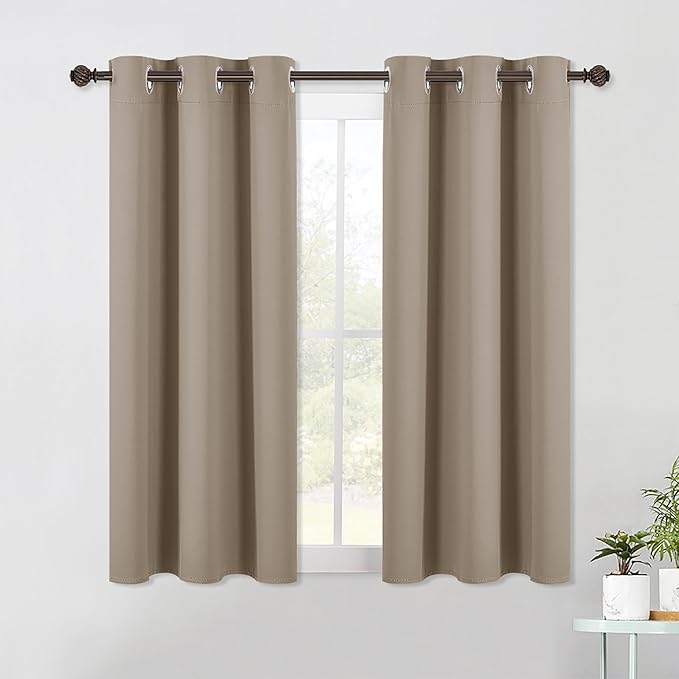 NICETOWN Taupe Blackout Curtain Panels for Bedroom, 2 Panels, W42 x L40-inch, Thermal Insulated Grommet Top Blackout Draperies and Drapes for Basement