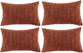 Fancy Homi 4 Packs Rust Long Lumbar Decorative Throw Pillow Covers 14x24 Inch for Living Room Couch Bed, Boho Home Decor, Soft Striped Corduroy Rectangle Accent Terracotta Cushion Case 35x60 cm