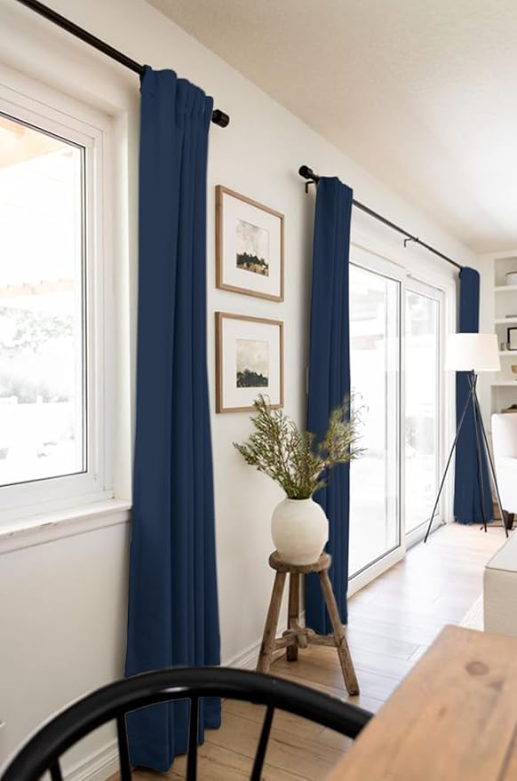 100% Blackout Shield Linen Blackout Curtains for Bedroom 72 Inches Long, Back Tab/Rod Pocket Living Room Drapes, Thermal Insulated Blackout Curtains 2 Panels Set, 50" W x 72" L, Midnight Blue
