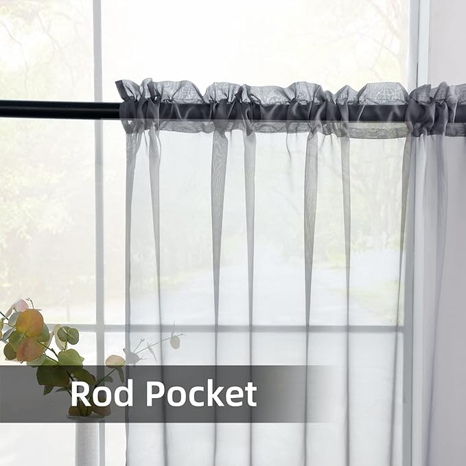 youleyar Solid Sheer Rod Pocket Curtain Voile Draperies 2 Panels White Beige Black Grey Coffee 52 Inch Width 72 Inch Long 1 Pair for Kitchen Bedroom Children Living Room Yard(Grey,52Wｘ72L)