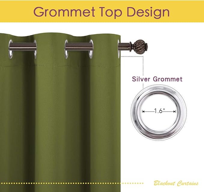 NICETOWN Blackout Window Curtains 70" L, 2 Panels, 34 inch, Olive Green, Grommet Top Room Darkening Thermal Insulated Vertical Window Drapes Modern for Flat/Apartment