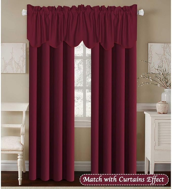 H.VERSAILTEX 2 Panels Christmas Blackout Curtain Valances for Kitchen Windows/Living Room/Bathroom Privacy Protection Rod Pocket Scalloped Window Valance Curtains, 52" W x 18" L, Burgundy
