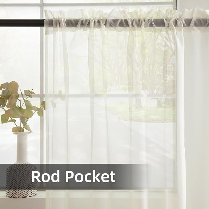 youleyar Solid Sheer Rod Pocket Curtain Voile Draperies 4 Panels Ivory Beige Black Grey Coffee 52 Inch Width 63 Inch Long 1 Pair for Kitchen Bedroom Children Living Room Yard(Ivory,52Wｘ63L)