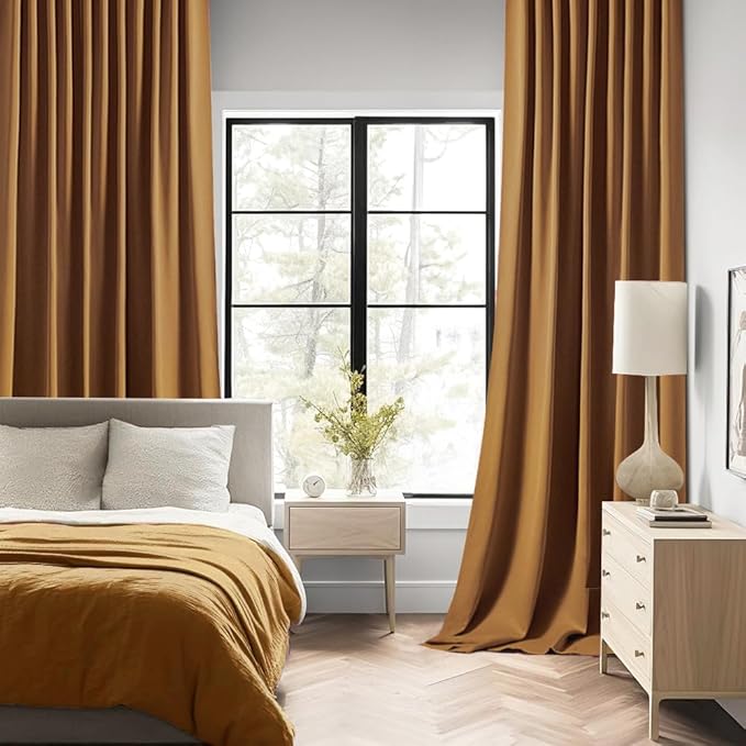 MIULEE Golden Brown Back Tab Blackout Curtains 84 Inch Length 2 Panels Set for Living Room Bedroom Privacy, Rod Pocket/Pinch Pleat Thermal Insulated Room Darkening Pleated Light Blocking Drapes