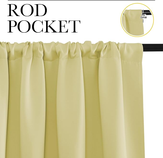 NICETOWN Bedroom Window Curtain Panels, Paler Yellow, 2 Panels, 62 in x 72 in (W x L), Window Treatment Thermal Insulated Rod Pocket Room Darkening Curtains/Drapes for Patio Door